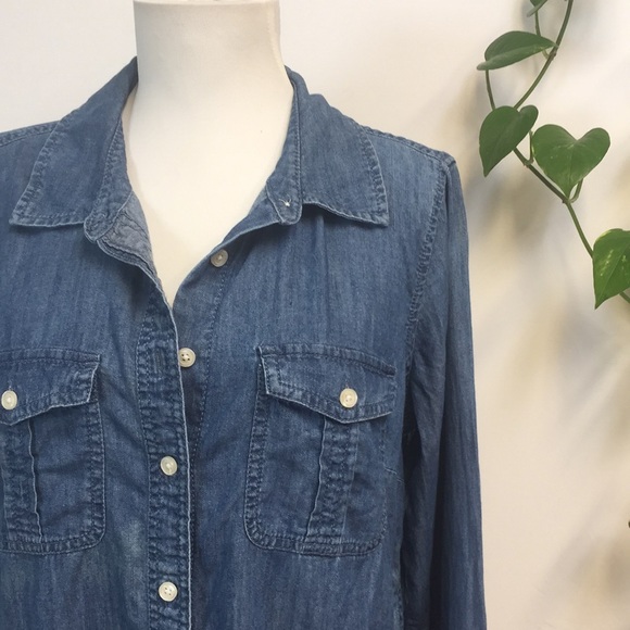 Talbots Cotton Denim Jean Shirt Blouse Button Down Western Boho Long Sleeve - Picture 4 of 7